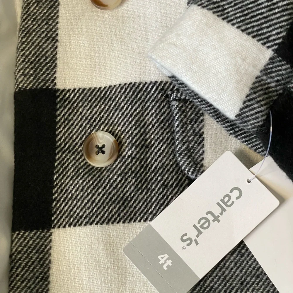 Carter's Little Girls' Toddler Plaid Faux Fur Jacket (4T, Black Plaid)